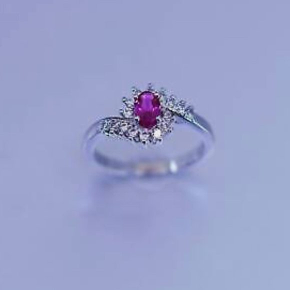 Vintage .925 Sterling Ring with Ruby & CZ Stones. Size 6-3/4. Preowned. (527) - Picture 1 of 7